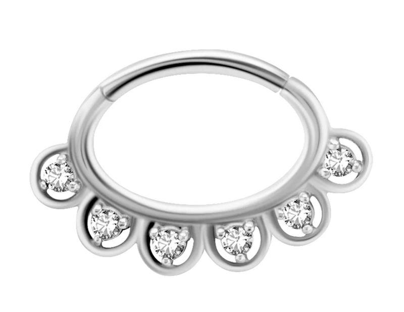 Segmentring/clicker in stainless steel met 6 ronde kristallen