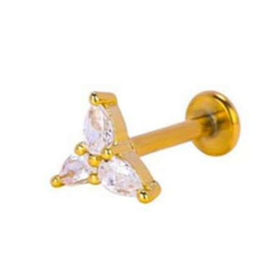 Labret/helix/tragus piercing in goud chirurgisch staal-driehoek met witte kristallen
