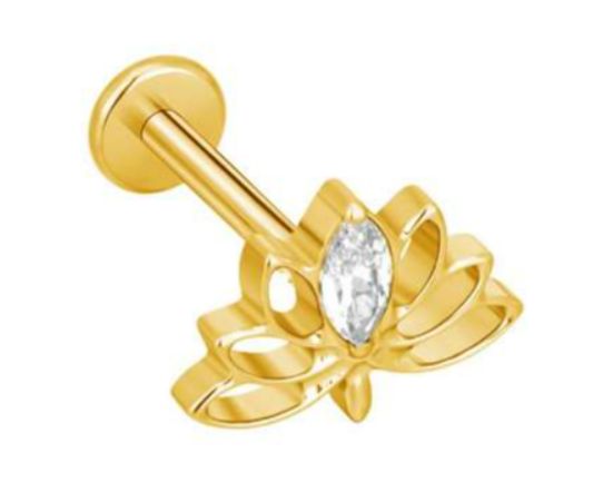 Labret/helix/tragus piercing in goud titanium met een lotus bloem