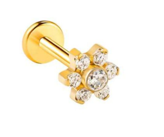 Labret/helix/tragus piercing titanium mini bloem motief