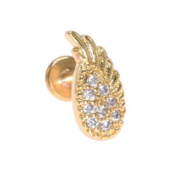 Labret/tragus/helix piercing in goud chirurgisch staal pluim motief