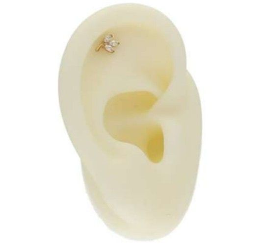 Labret blaadjes met witte kristallen helix/tragus