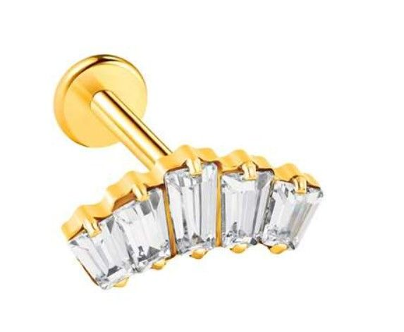 Labret helix/flat/conch piercing in goud 5 kristallen motief Titanium