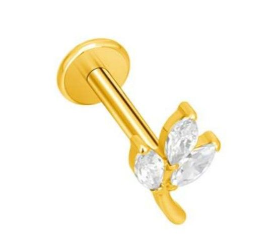 Labret blaadjes met witte kristallen helix/tragus