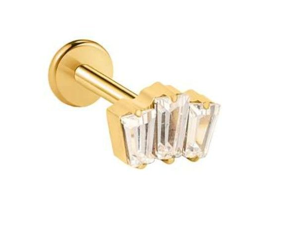 Labret/helix/tragus piercing in goud Titanium 3 steentjes