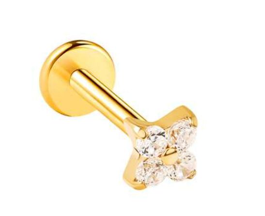 Labret/helix/tragus/flat piercing-goudkleurig bloem met kristallen