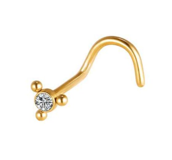 Neuspiercing met steenje in een driehoek