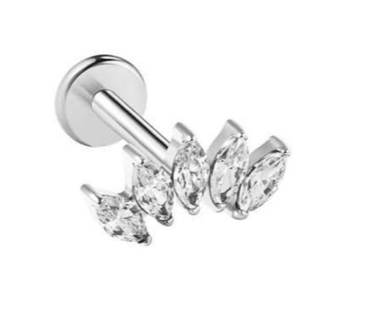 Labret helix/flat piercing met 5 kristallen