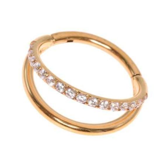 Segmentring/clicker dubbele ring waarvan 1 met kristallen