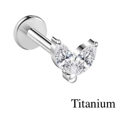 Labret/helix/tragus piercing vlinder met witte kristallen