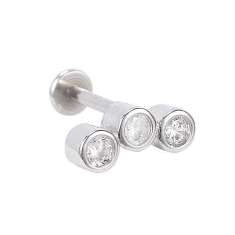 Labret/helix/tragus piercing met 3 ronde kristallen