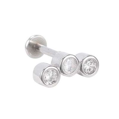 Labret/helix/tragus piercing met 3 ronde kristallen