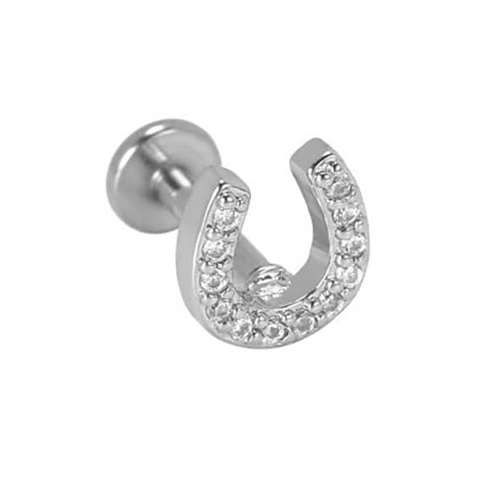 Labret/helix/tragus piercing hoefijzer met witte kristallen
