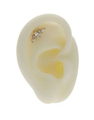 Labret/helix/tragus/flat piercing goud met 7 witte kristallen