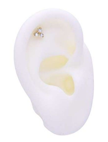 Labret/helix/tragus piercing Titanium goudkleurig driehoek met witte kristallen