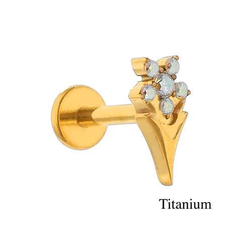 Labret helix/tragus/flat goud motief met kristallen
