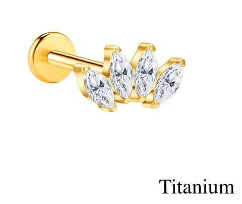 Helix/tragus piercing-goudkleurig motief met 4 kristallen