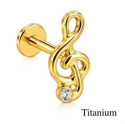 Labret/helix/tragus piercing in goud titanium solsleutel