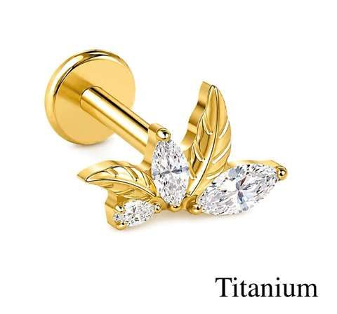 Helix/flat piercing goud bloem motief met witte kristallen
