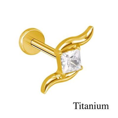 Labret/helix/flat piercing gouden lus met wit kristal