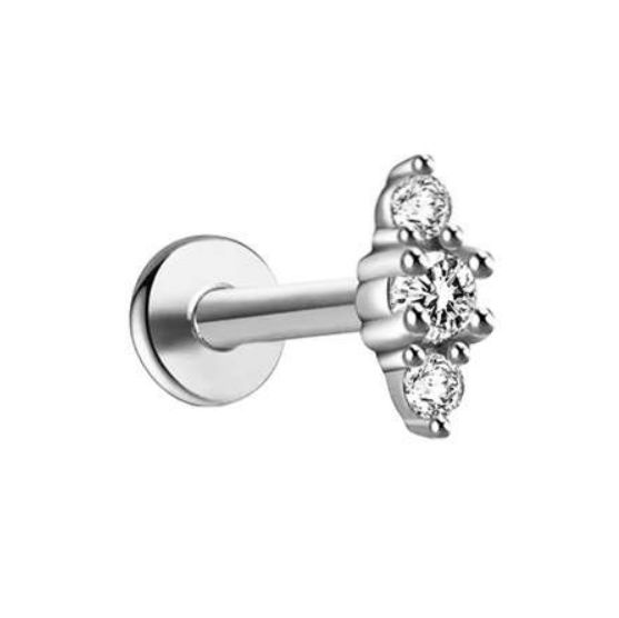 Labret/helix/tragus piercing met 3 witte kristallen