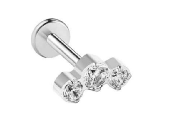 Titanium labret/helix/tragus met 3 kristallen