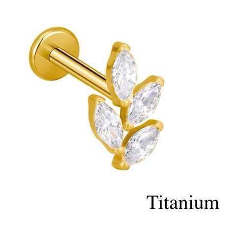 Helix/tragus piercing in goud titanium met een boompje