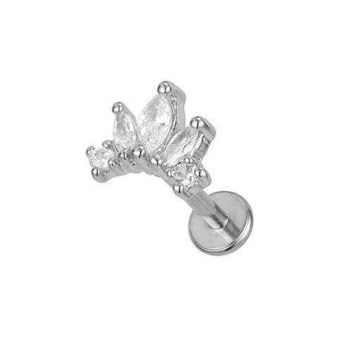Titanium labret/helix/tragus zilvere kroon met 5 kristallen