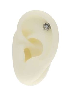 Labret/helix/tragus piercing met rond motief en een witte kristal