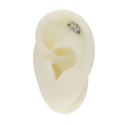 Labret/helix/tragus piercing in motief met 3 witte kristallen