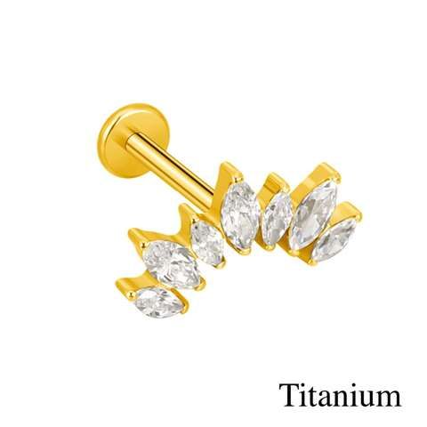 Labret/helix/tragus piercing titanium lus met 7 witte kristallen