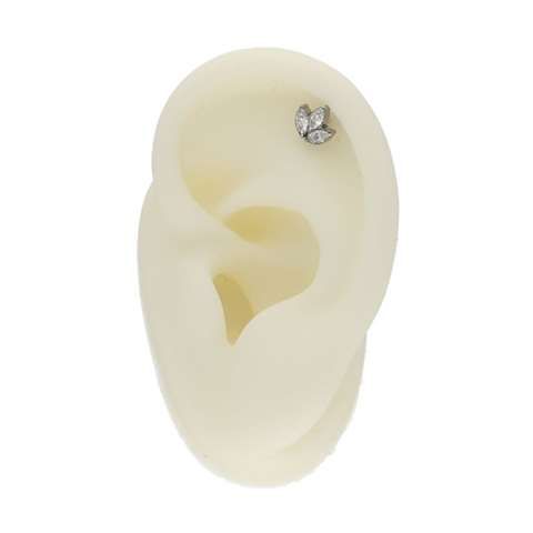 Labret/helix/tragus piercing kroon met 3 witte kristallen