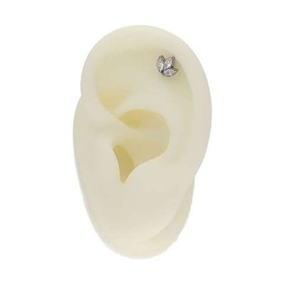 Labret/helix/tragus piercing kroon met 3 witte kristallen