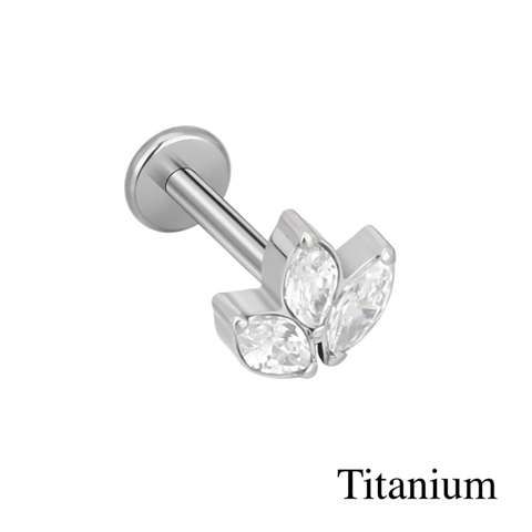Labret/helix/tragus piercing kroon met 3 witte kristallen