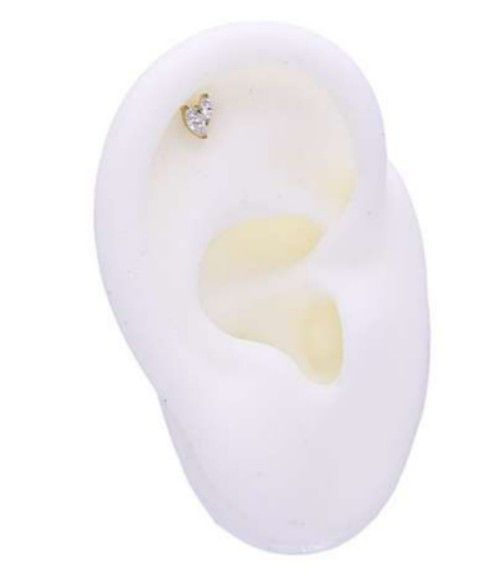Labret met 2 witte kristallen helix/tragus/conch chirurgisch staal