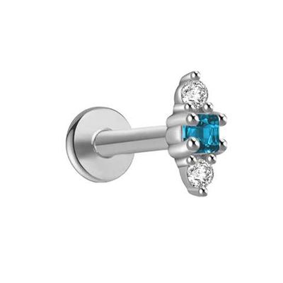 Labret/tragus/helix piercing met blauwe kristal