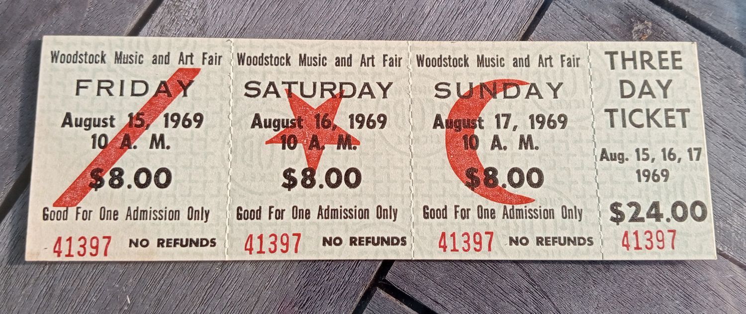 Ticket Woodstock 1969 - zonder certificaat - zeer mooie staat