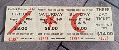 Ticket Woodstock 1969 - zonder certificaat - zeer mooie staat