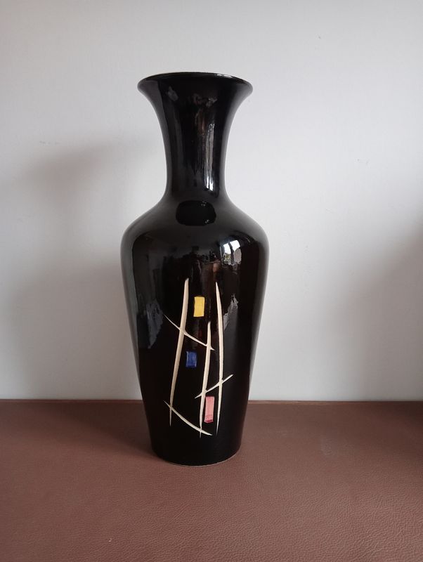 Vase design noir vintage de Scheurich, 1950