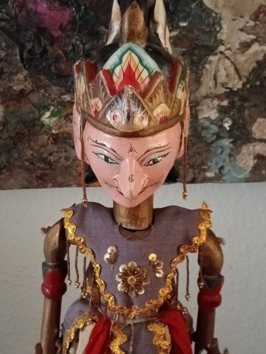 Vintage stokfiguur Indonesische Wayang Golek pop jaren 70