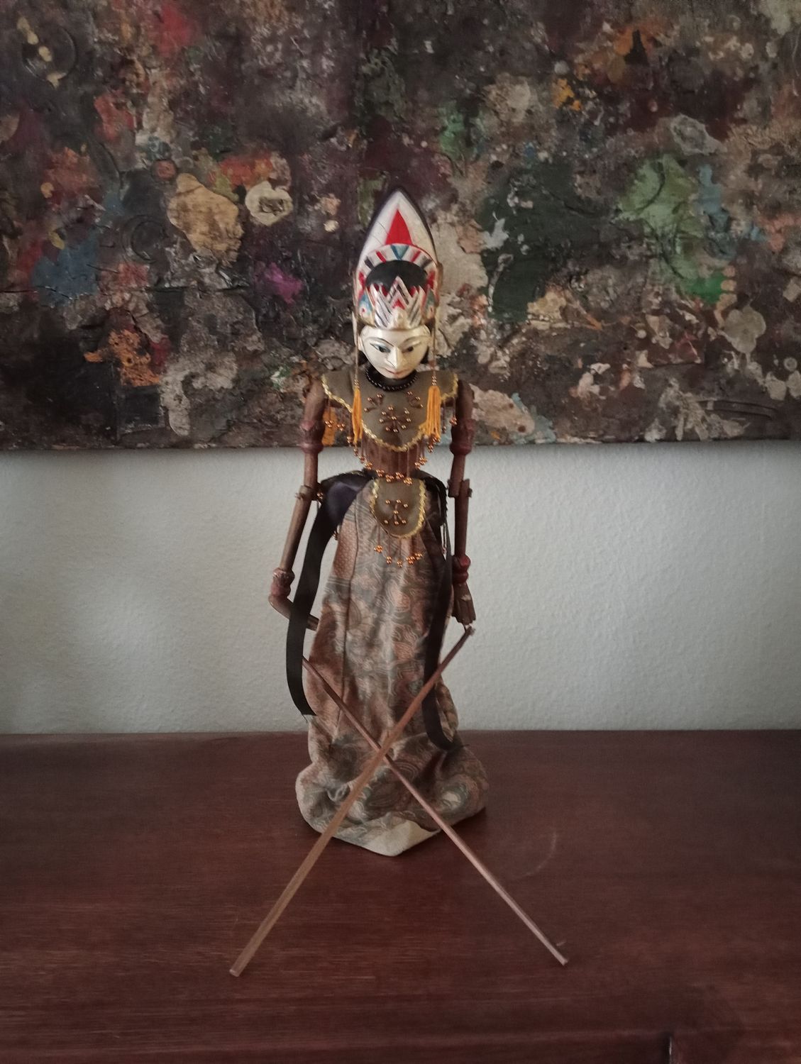 Vintage stick figure Indonesian Wayang Golek doll 1970s