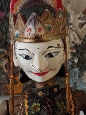 Vintage stokfiguur Indonesische Wayang Golek pop jaren 70