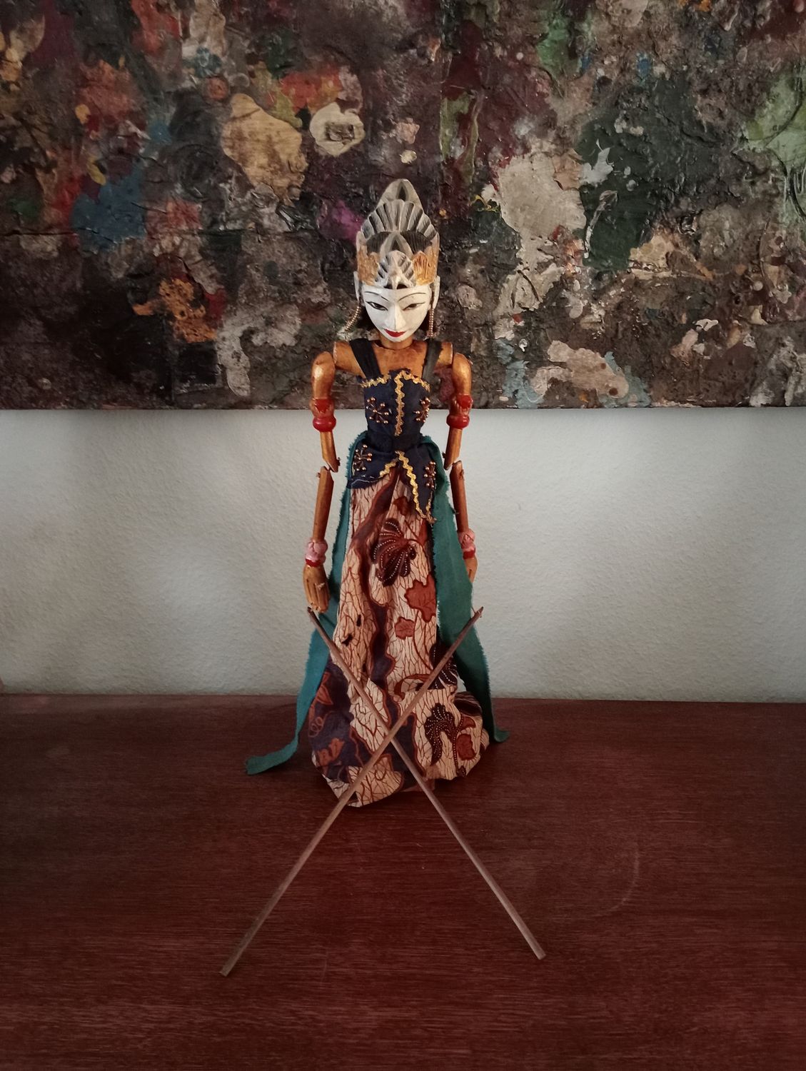 Vintage stokfiguur Indonesische Wayang Golek pop jaren 70