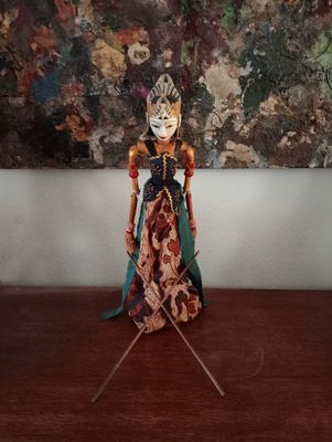 Vintage stokfiguur Indonesische Wayang Golek pop jaren 70