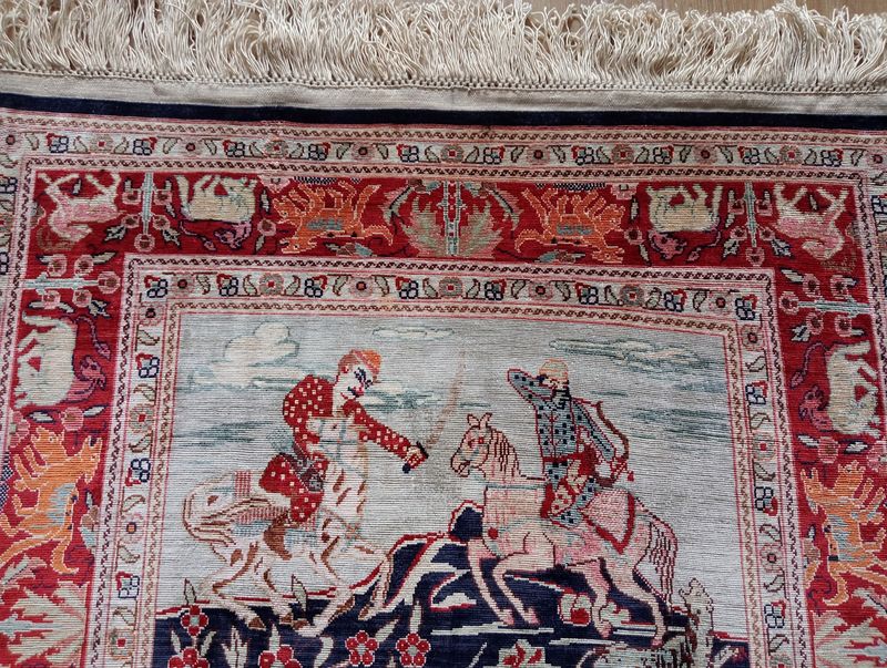 Original hand knotted Turkish Hereke silk on silk. Wall/floor carpet Original hand knotted Turkish Hereke silk on silk. Wall/floor carpet