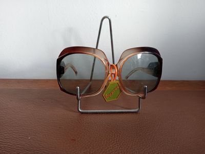 Vintage Oversized Zonnebril - Jaren '70 - Originele verpakking - France - Bruin/Zwart