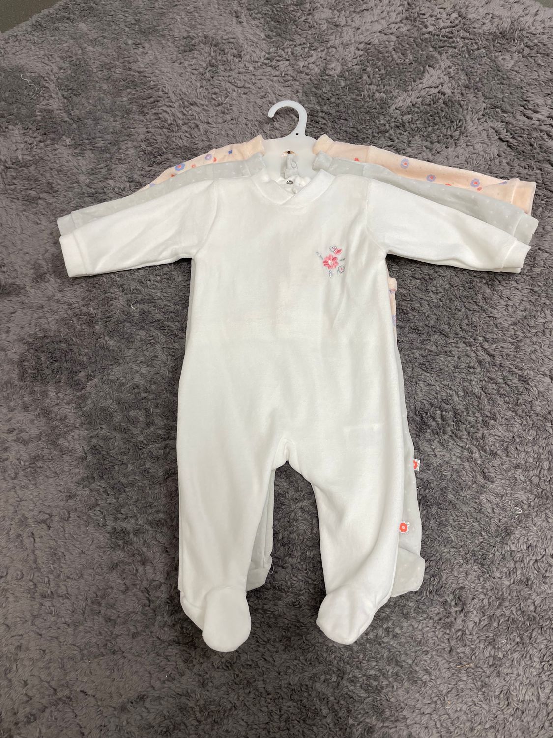 Picco mini slaap/speelpakje set van 3 wit/grijs/roze