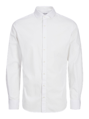 Jack&amp;Jones stretch hemd wit met donkerblauwe knopen