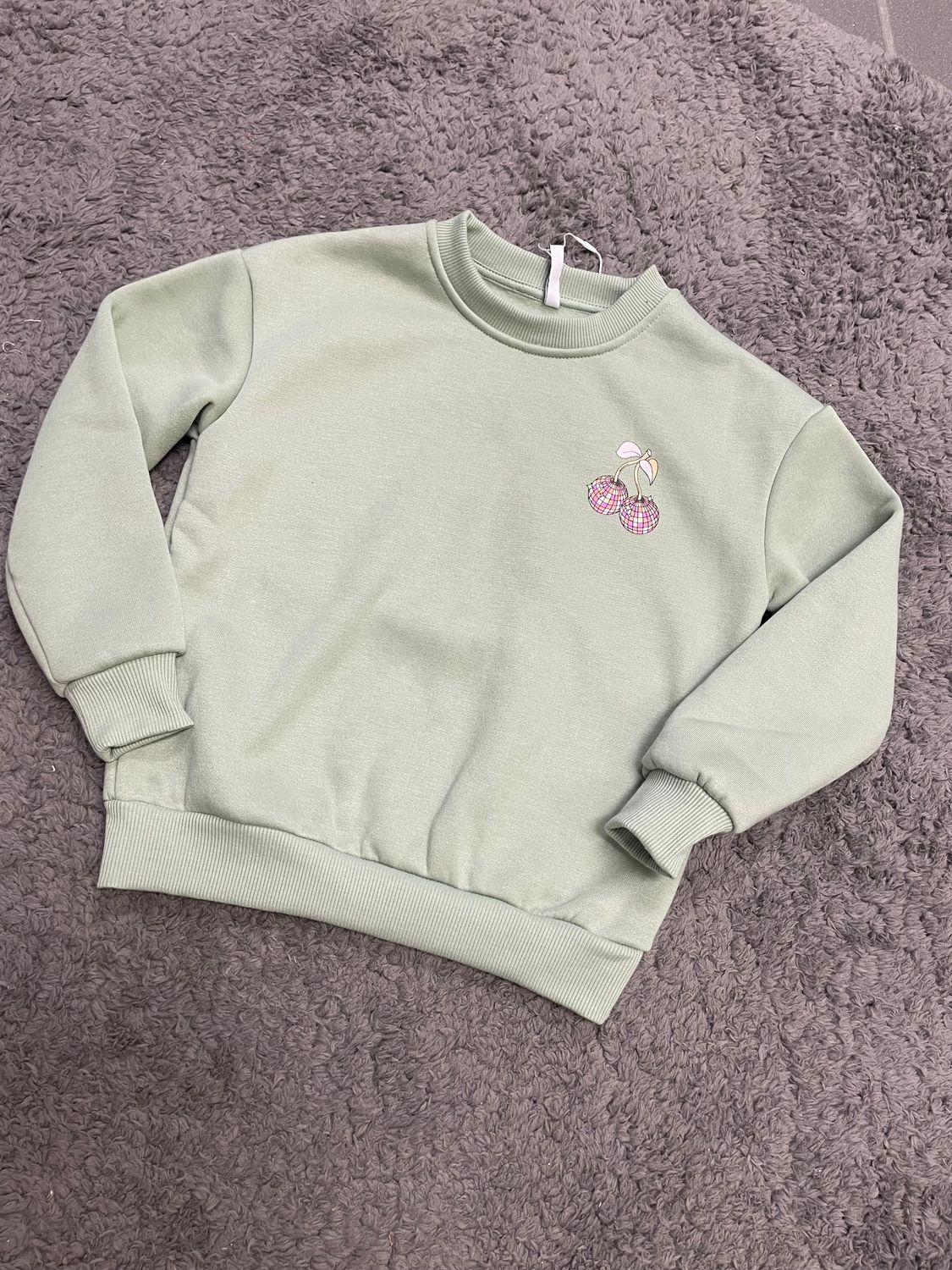 Hailys sweater Iceberg green Backprint cherry