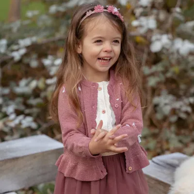 Little Dutch knitted cardigan glitter roze